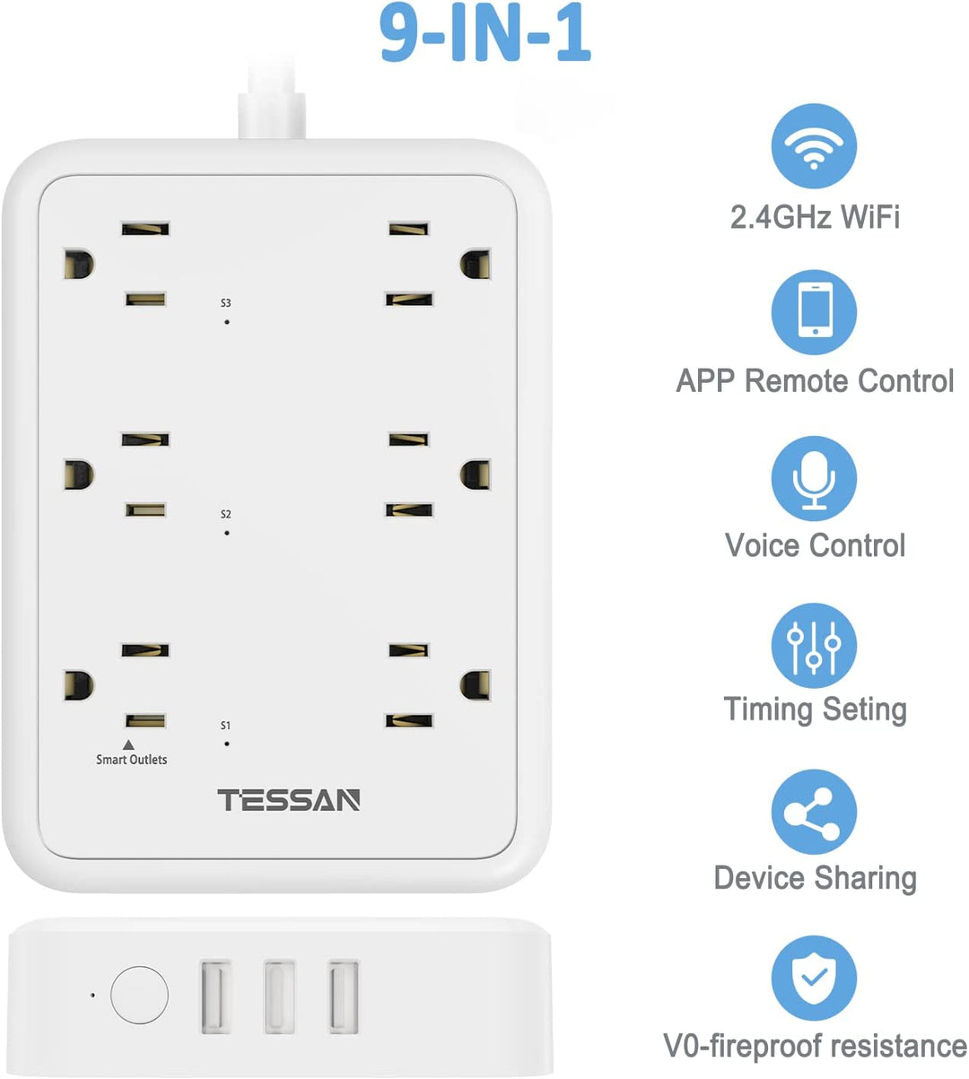 Smart Power Strip WiFi Flat Plug Strip